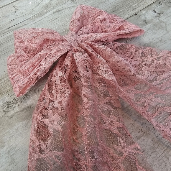 Pink Lace Hair Bow Barrette Accessory - Picture 5 of 9